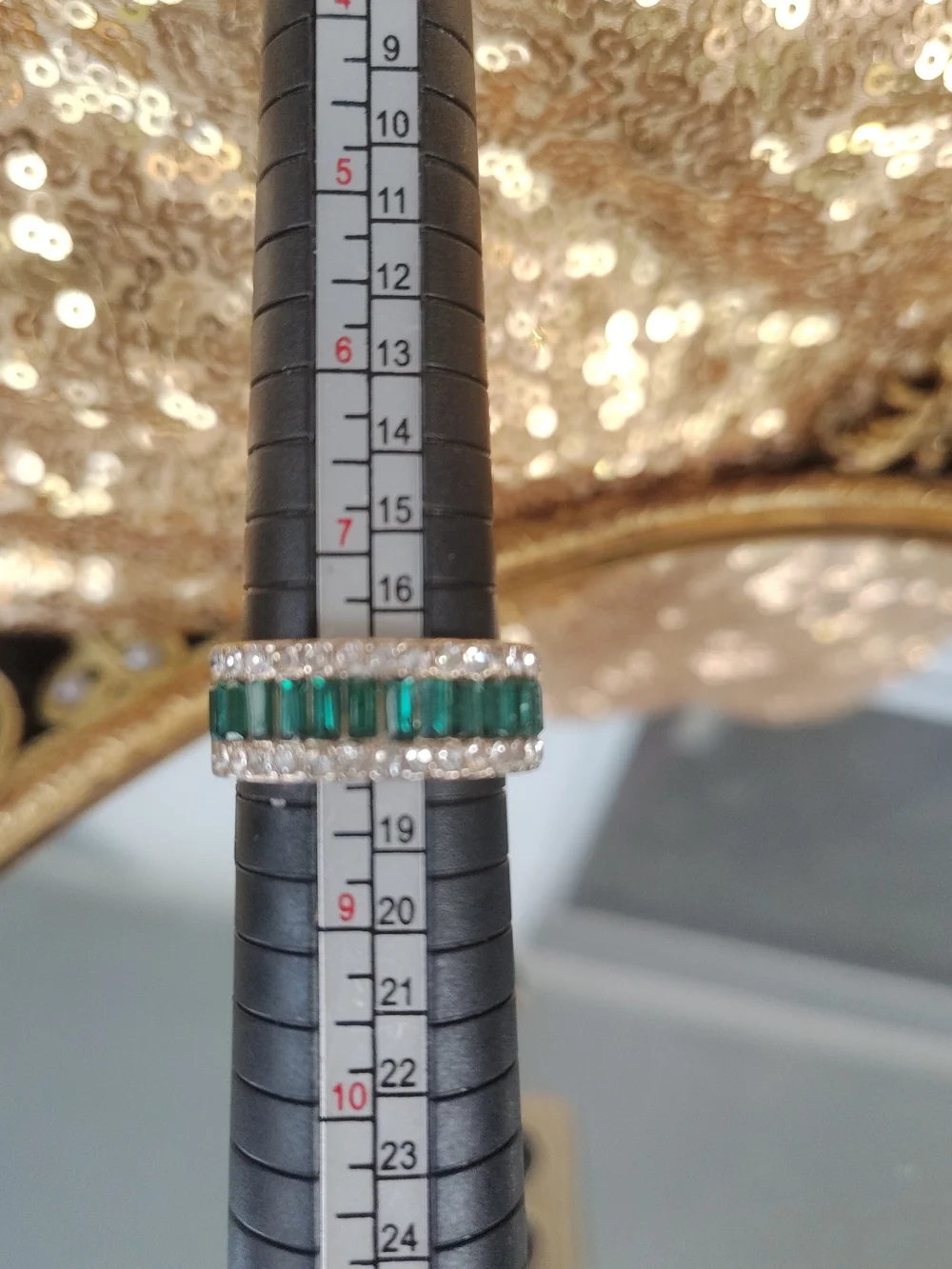 Emerald Band Ring with Clear Accents - Gold Tone